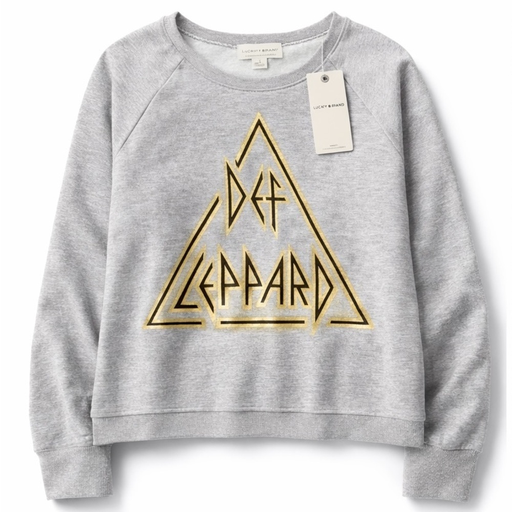 Lucky Brand Def Leppard Sweatshirt Women’s L Gray Gold Logo NWT - Picture 3 of 7